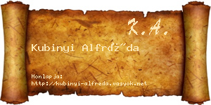 Kubinyi Alfréda névjegykártya